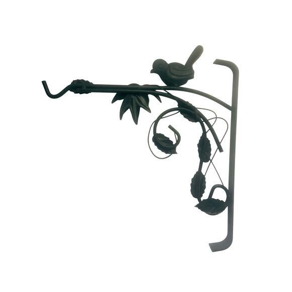 Pair of Bird Leaf Vine Black Metal Rod Iron Planter Hooks - Picture 5 of 8